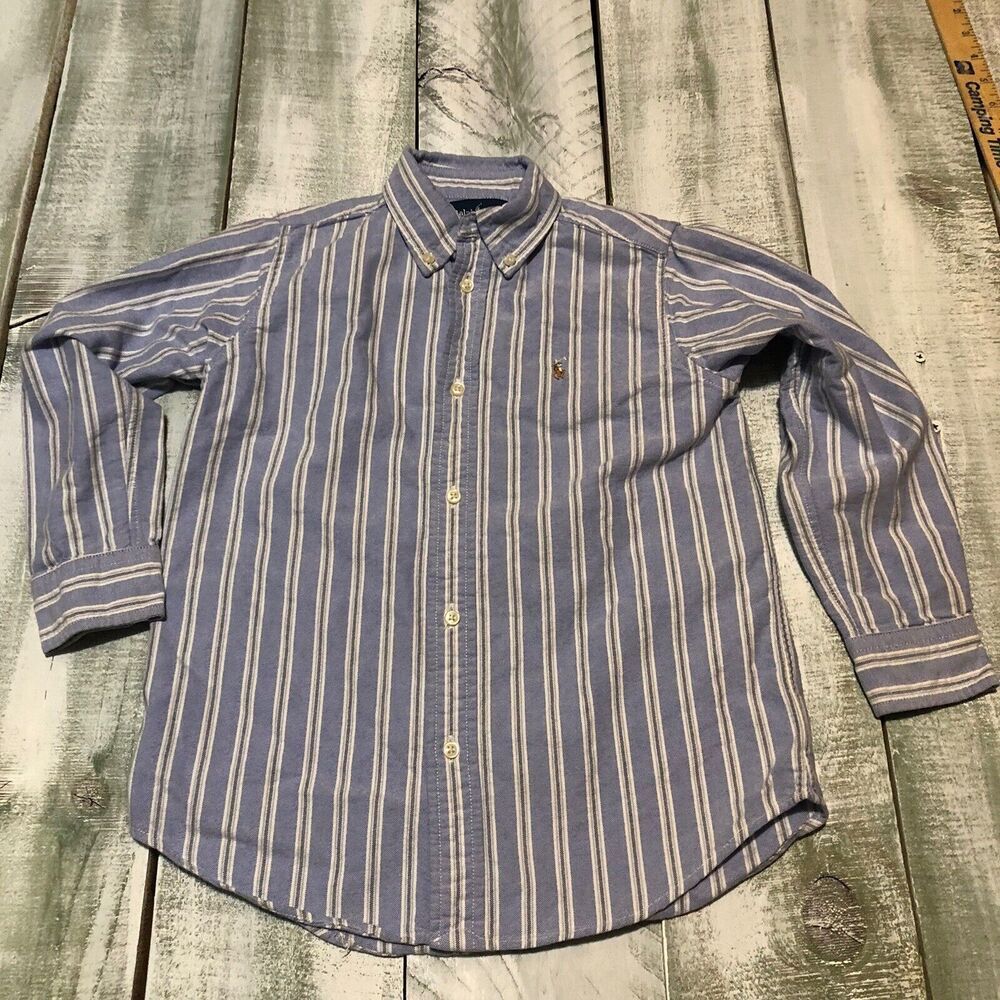 Polo Ralph Lauren Boy's size 7 button down Striped Shirt Blue Long Sleeve